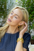 Model wearing Orange Citrine French Twist Earrings_M Donohue Collection