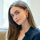 Model wears Liz Cotton Pearl Pink Earrings_m donohue collection
